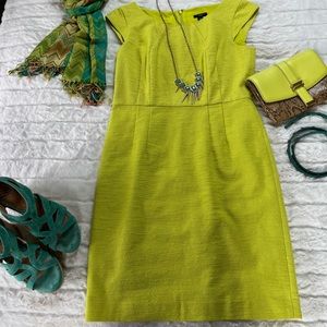 Stylish Ann Taylor chartreuse cocktail dress.